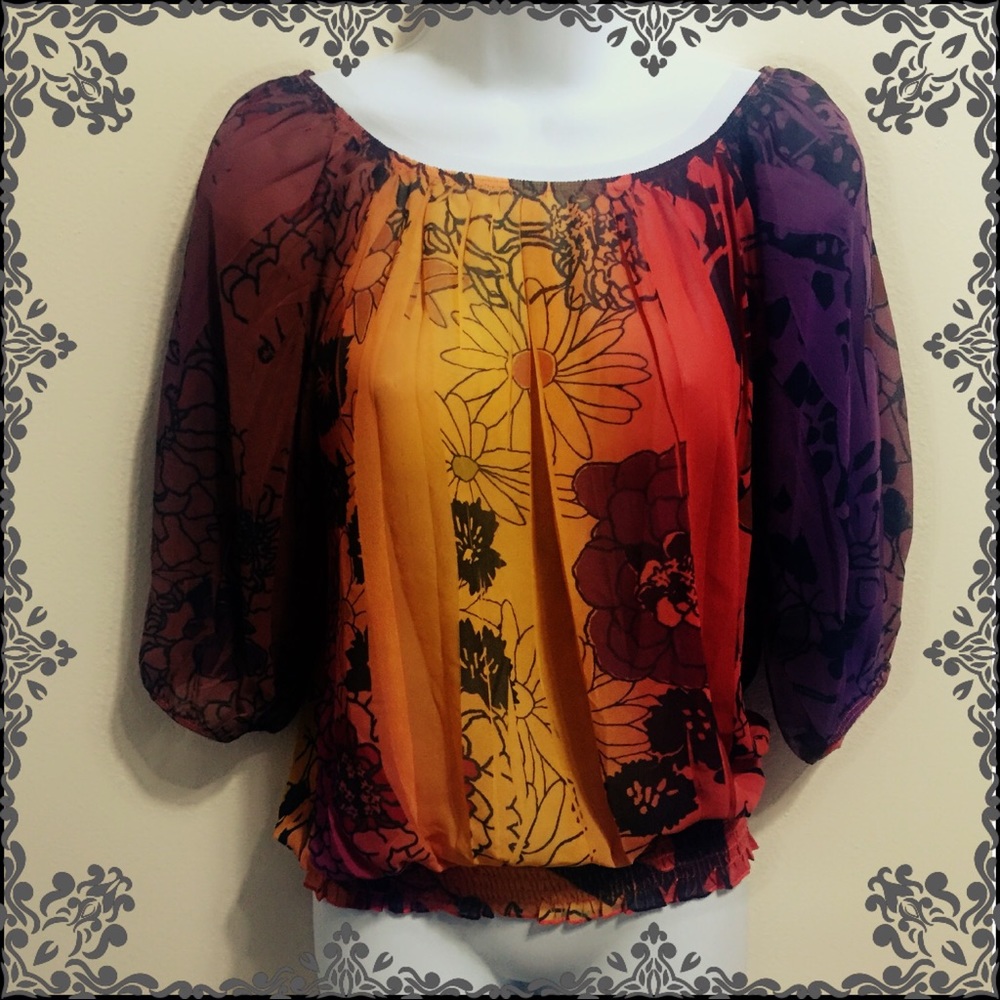 ❌SOLD Off the Shoulder Sheer Floral Blouse